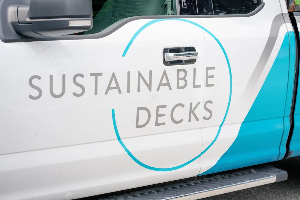 Sustainable Decks logo on a company truck